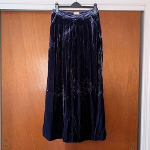 Maeve Anthropologie Boho Wide-Leg Velvet Pants Blue Velvet